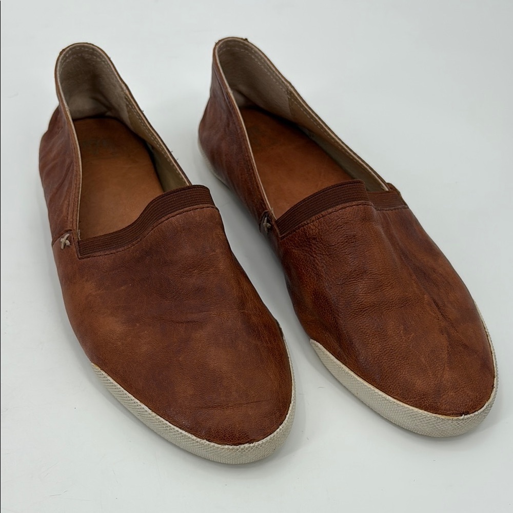Frye Melanie Leather Slip On Shoes in Cognac - Size 10m